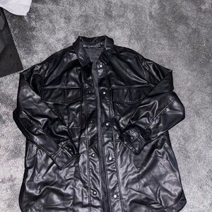 Zara Women's Black Faux Leather Shirt Jacket